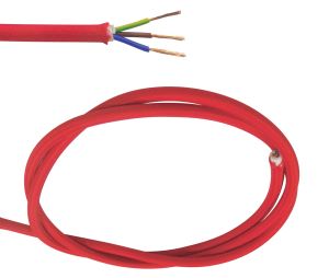 Cavo 1m Red Braided 3 Core 0.75mm Cable VDE Approved (qty ordered will be supplied as one continuous length)