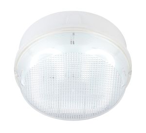 Pluto Medium Round HF IP65 Bulkhead With Clear Prismatic Cover & White Base - 16W GR10q 2D 4Pin Lamp Included