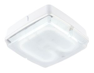Pluto Medium Square HF & Emergency IP65 Bulkhead With Clear Prismatic Cover & White Base - 16W GR10q 2D 4Pin Lamp Included
