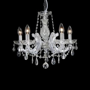 Gabrielle 48cm Chandelier With Glass Sconce & Glass Droplets 5 Light E14 Polished Chrome Finish