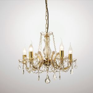 Gabrielle 48cm Chandelier With Glass Sconce & Glass Crystal Droplets 5 Light E14 Polished Brass Finish