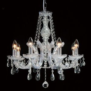Gabrielle 55cm Chandelier With Acrylic Sconce & Glass Crystal Droplets 8 Light E14 Polished Chrome Finish