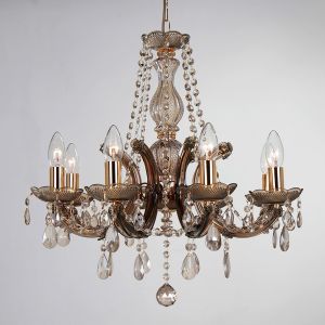 Gabrielle 55cm Chandelier With Acrylic Sconce & Glass Droplets 8 Light E14 Mink Finish