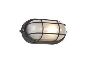 Avon Oval Wall/Ceiling Lamp, 1 Light E27, IP44, Black/Glass