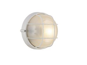 Avon Round Wall/Ceiling Lamp, 1 Light E27, IP44, White/Glass
