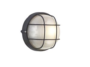 Avon Round Wall/Ceiling Lamp, 1 Light E27, IP44, Black/Glass