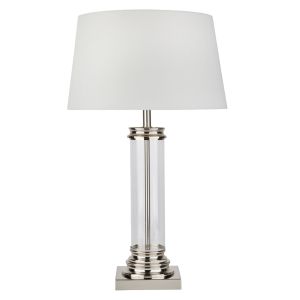 Pedestal Table Lamp - Glass Column & Satin Silver Base, Cmozarella Shade
