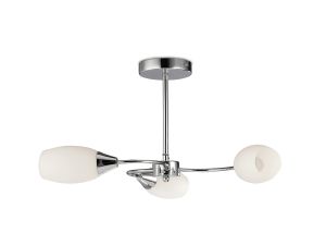 Denia 56cm Semi Flush 3 Light E14 Polished Chrome/Opal Glass