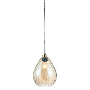 Eileen 1 Light E27 Polished Chrome Adjustable Single Pendant With Tinted Cognac Rippled Glass Shade