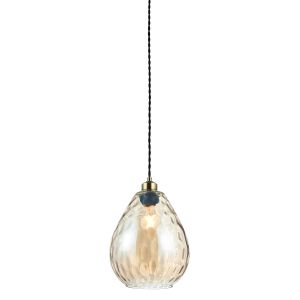 Eileen 1 Light E27 Polished Chrome Adjustable Single Pendant With Tinted Cognac Rippled Glass Shade