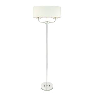Nixon 2 Light E14 Bright Nickel Floor Lamp With A Touch Of Crystal & Inline Foot Switch C/W Vintage White Faux Silk Shade