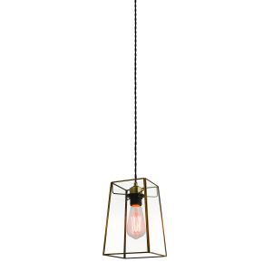 Beaumont 1 Light E27 or B22 Non Electric Angular Glass Pendant Finished With A Antique Brass trim (Shade only)