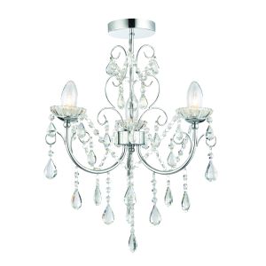 Latteha 3 Light G9 Polished Chrome IP44 Semi Flush Bathroom Chandelier With Clear Faceted Crystals