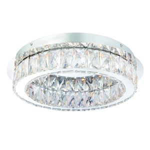 Swayze 1 Light 16W Integrated LED, 3000K, 1280lm IP44 Polished Chrome Btahroom Flush Fitting With Cear Faceted Acrylic Crystals