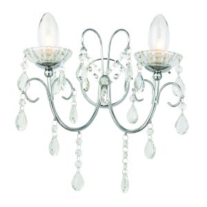 Latteha 2 Light G9 Polished Chrome IP44 Bathroom Wall Light With Clear Faceted Crystals