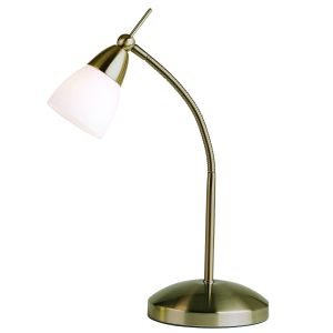 Range 1 Light G9 Antique Brass Adjustable 3 Stage Touch Table Lamp With White Glass Shade