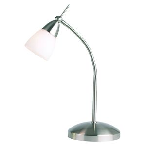 Range 1 Light G9 Satin Chrome Adjustable 3 Stage Touch Table Lamp With White Glass Shade