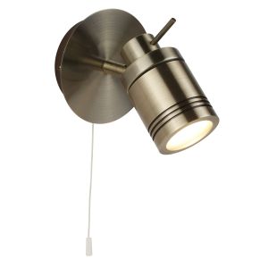 Samson 1 Light Bathroom Antique Brass IP44 GU10 Adjustable Spotlight With Pull Cord Switch