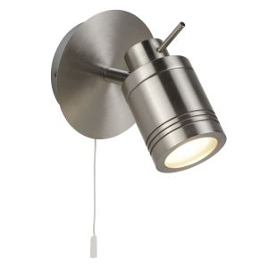 Samson 1 Light Bathroom Satin Silver IP44 GU10 Adjustable Spotlight With Pull Cord Switch