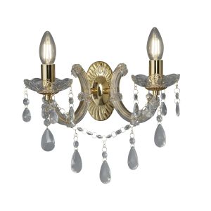 Marie Therese - 2 Light Wall Bracket, Polished Brass, Clear Crystal Glass