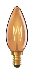 Classic Deco LED Candle/W E14 Non-Dimmable 2W Extra Warm White 1800K, 100lm, Gold Finish, 3yrs Warranty