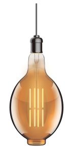 Classic Deco LED Bulged Tubular BT180 H Filament E27 Dimmable 8W Extra Warm White 1800K, 630lm, Gold Finish, 5yrs Warranty
