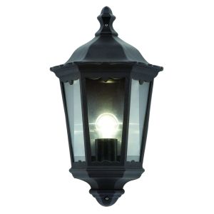 Burfold 1 Light E27 Matt Black Die Cast IP44 Outdoor Coach Lantern Light With Clear Glass Panels