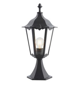 Burfold 1 Light E27 Matt Black Die Cast IP44 Outdoor Post Top Lantern Light With Clear Glass Panels