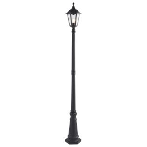Burfold 1 Light E27 Matt Black Die Cast IP44 Outdoor Lamp Post Light With Clear Glass Panels