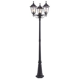 Burfold 3 Light E27 Matt Black Die Cast IP44 Outdoor Lamp Post Light With Clear Glass Panels