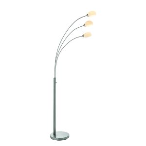 Jaspa 3 Light 15W Integral LED 3000K Satin Nickel Multi Arm Floor Lamp With Rotary Dimmer Switch C/W White Glass Shades