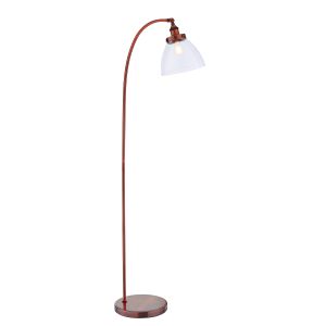 Hansen 1 Light E27 Aged Copper Adjustable Floor Lamp With Inline Foot Switch C/W Clear Glass Shade