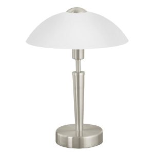 Solo 1 Light E14 Touch Table Lamp Satin Nickel With White