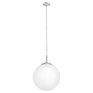 Rondo 1 Light E27 Satin Nickel Adjustable 250mm Globe Pendant With Glass Opal Matt Round Shade