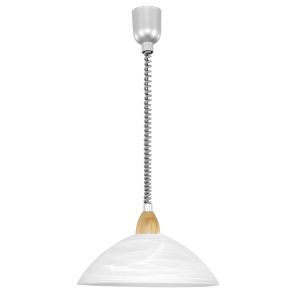 Lord 2, 1 Light E27 Satin Nickel Adjustable Rise And Fall Pendant With Beech C/W Alabaster Glass Shade