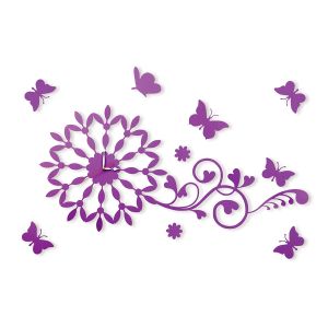 (DH) Infinity Butterfly Wall Art Clock Purple/Crystal