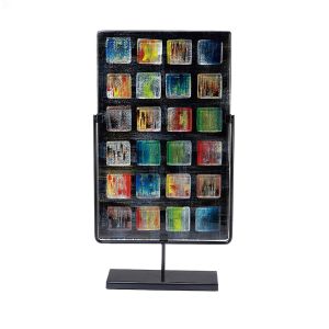 (DH) Orion Rectangular Glass Art Panel With Stand Black/Multi-Colour