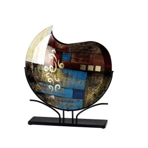 (DH) Delphia Glass Art Round Vase With Stand Brown/Blue/Multi-Colour