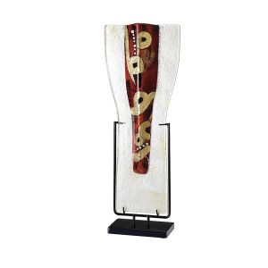 (DH) Livia Glass Art Vase With Stand Red/French Gold/Black