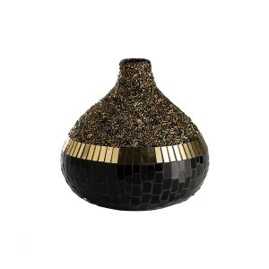 (DH) Mika Mosaic Vase Small Black/French Gold