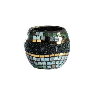 (DH) Addison Mosaic Candle Holder Small Blue/Silver/French Gold