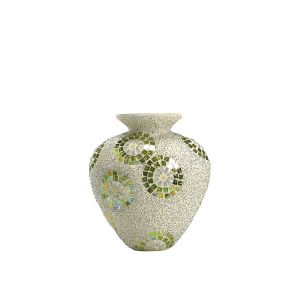 (DH) Floretta Mosaic Vase Small Green/Silver/White