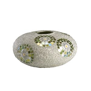 (DH) Floretta Mosaic Vase Round Green/Silver/White