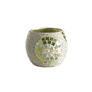 (DH) Floretta Mosaic Candle Holder Green/Silver/White
