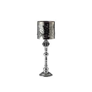 (DH) Amira Glass Art Candle Holder Small Polished Chrome/Pattern