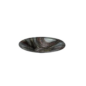 * (DH) Lyra Glass Art Platter Round Silver/French Gold/Black