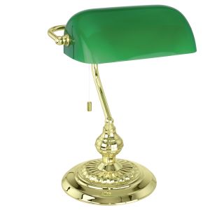 1 Light Polished Brass Bankers Table Lamp With Green Shade