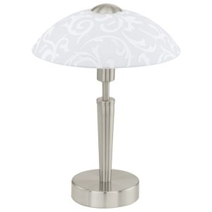 Solo 1 Light E14 Touch Table Lamp Satin Nickel With White With Decor