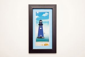 (DH) Aqua Lighthouse, Black Frame, Clear, Blue Crystal