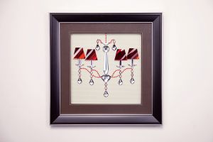 (DH) Décor Chandelier With Red Shades, Black Frame, Red, Clear Crystal